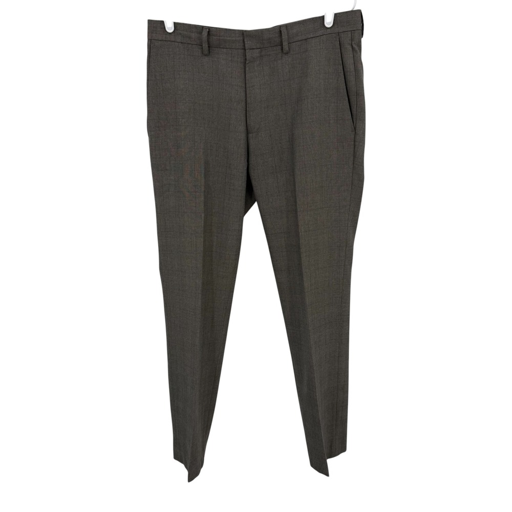 Kenneth Cole Mens Pants 34x34 Grey‎ Brown Glen Plaid Dress Trousers S11